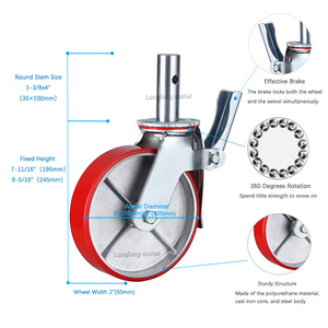 8 "PU cao su giàn giáo nặng giàn giáo Ống <span class=keywords><strong>Caster</strong></span> bánh xe với phanh thiết kế hiện đại cho giàn giáo - Product Image 4
