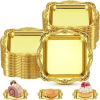 Plateaux de présentation de desserts miniatures carrés baroques de 3,15 x 3,15 pouces, mini plateaux élégants en plastique pour servir, petits plateaux à gâteaux et bonbons
