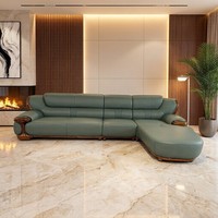 Ensemble de canapés en cuir européen pour villa moderne, canapé en bois massif de taille villa avec revêtement en cuir pour mobilier de salon