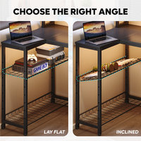 AJUNION Bureau de jeu en forme de L avec étagère pour moniteur Lumières LED RVB Prises de courant Supports de rangement et table d'ordinateur Configuration de jeu