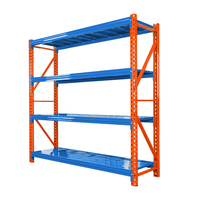 Étagère industrielle bleue, blanche et orange, réglable, avec étagères supplémentaires disponibles, capacité de charge de 100 à 500 kg
