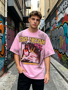 T-shirt carré oversize personnalisé pour homme, style streetwear, avec graphisme, effet vieilli, délavé à l'acide et strass - Product Image 3