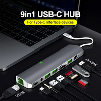 Multi 9 Ports USB 3.0 HUB Station d'accueil HD-MI USB C Splitter PD100W Charge rapide Type C Câble Support Lecteur de carte 3.5MM Audio