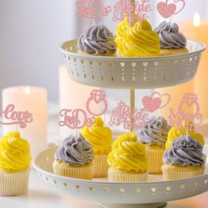 ท็อปเปอร์คัพเค้กสำหรับเจ้าสาว ประดับกลิตเตอร์ ตัวอักษร Miss to Mrs I Do รูปหัวใจและแหวน สำหรับงานแต่งงาน งานหมั้น ของตกแต่งงานเลี้ยง สีโรสโกลด์ - Product Image 6
