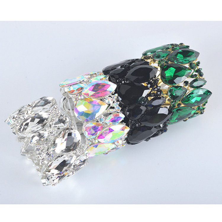 QS 2263 Retro Luxury Big Rhinestone AB Crystal Elastic Bracelet - Qushine Fashion Bangle