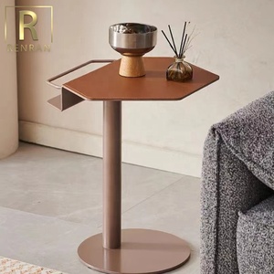 Table d'appoint intelligente moderne bon marché pour meubles de salon selle orange cuir métal ordinateur portable petites tables d'angle - Product Image 4