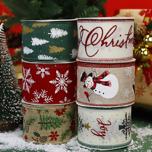 Pita Natal Berpinggir Kawat <span class=keywords><strong>10</strong></span> yard/gulung untuk Dekorasi Natal, Berbagai Macam, untuk Pembuatan Pita Hadiah DIY - Product Image 2