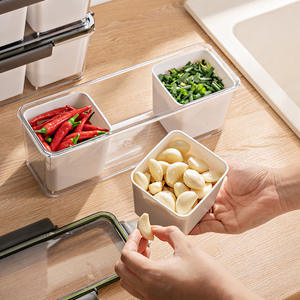 Cuisine alimentaire en plastique 3 grilles gingembre ail réfrigérateur assaisonnement ail oignon boîte <span class=keywords><strong>de</strong></span> rangement hermétique récipient peut être égoutté - Product Image 4