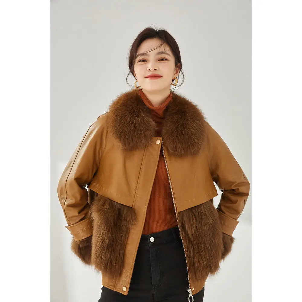 New Style Sheepskin Leather Fur Coat Fox Fur Bomber Jacket Winter Fur Coats For Women