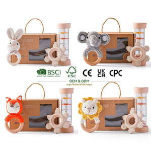 Nouvel ensemble de hochets animaux et de hochets de pluie, jouets de dentition en silicone en forme de fruits, instruments de musique en bois pour les cadeaux de premier anniversaire des jeunes enfants - Product Image 1