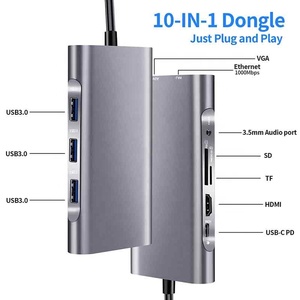 Hub multifonction 11 ports <span class=keywords><strong>USB</strong></span>-<span class=keywords><strong>C</strong></span> en alliage d'aluminium avec 4 ports <span class=keywords><strong>USB</strong></span> 3.0, 3,5 mm AUX, SD/Micro SD, VGA/<span class=keywords><strong>LAN</strong></span> - En stock - Product Image 5