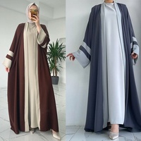 Ensemble Abaya élégant deux pièces contrastant avec gilet et cardigan ouvert pour femmes musulmanes, robe longue modeste 4 saisons, chic, vente en gros