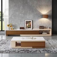 Ensemble de meubles de salon de luxe léger : table basse rectangulaire, meuble TV et support TV pour petit appartement