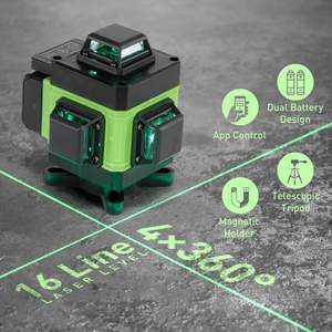 Niveau laser autonivelant rechargeable à 16 lignes, lumière verte, trépied 3604D, lignes croisées verticales et horizontales, construction durable, étui - Product Image 2