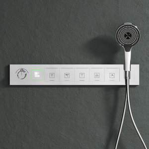 Set <span class=keywords><strong>Doccia</strong></span> a Pioggia con Miscelatore <span class=keywords><strong>Termostatico</strong></span> a Soffitto in Ottone con Luci LED e Barra Scorrevole a Parete - Product Image 2