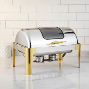 Matériel de restauration : Ensemble de chafing dish de luxe de style moderne pour buffet, chauffe-plats portable, usage commercial, doré, pour <span class=keywords><strong>restaurant</strong></span> - Product Image 1