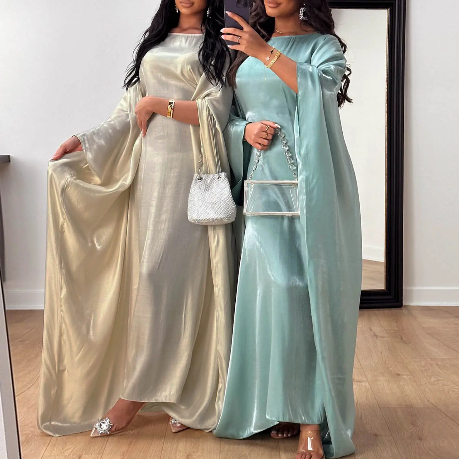 Yibaoli nhà sản xuất EID Mubarak Arabic Batwing Dubai bướm satin abaya