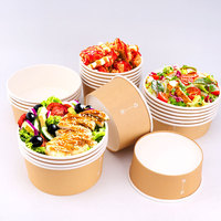 Wegwerp ronde kraftpapieren saladekom, oliewerend, voor afhaal, fruitverpakking met aangepast logo