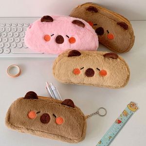Fournitures scolaires, boîte à crayons en peluche avec fermeture éclair, trousse à crayons mignonne en forme de capybara, logo de marque personnalisé pour les adolescentes, les garçons, les étudiants, les collégiens - Product Image 1