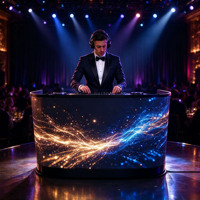 Promotion : Poste de DJ LED incurvé personnalisé avec écran vidéo 4K HDR 1000 couleurs, tiroirs de rangement et roulettes pour événements en boîte de nuit