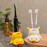 Porte-brosse à dents créatif en forme de canard mignon, design rustique, sans perçage, décoration de salle de bain, support de brosse à dents en céramique de dessin animé