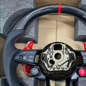 Volant personnalisé en fibre de carbone véritable avec palettes de changement de vitesse rouges pour <span class=keywords><strong>Audi</strong></span> A3 8V A4 B9 A6 C8 Q5 Q7 A6 C7 B8 A5 <span class=keywords><strong>2021</strong></span> - Product Image 2