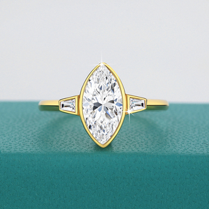 Valeur Vente Bijoux en or Femme Anniversaire Vacances Cadeau Fiançailles 2 Carat Marquise Taille Moissanite 3 Pierre Or 14K Bague Creuse - Product Image 4