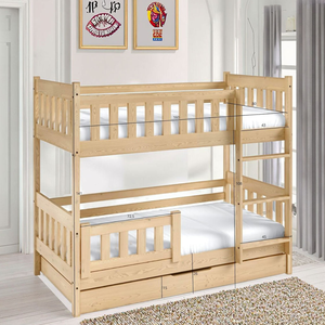 Cama <span class=keywords><strong>Litera</strong></span> Moderna de Madera Maciza con <span class=keywords><strong>Escalera</strong></span>, Protección Anticaídas y Cajón para Colchón, para Dormitorio, Adultos y Niños - Product Image 1