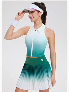 ガールズゴルフドレス ノースリーブ パッド入りポロカラーテニスシャツ ジッパー付き グラデーションプリーツスカート バドミントンウェア - Product Image 5