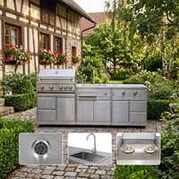 Ensemble d'îlot de cuisine extérieur personnalisé en acier inoxydable 304 durable avec barbecue à gaz et robinet d'évier pour cour, jardin et villa