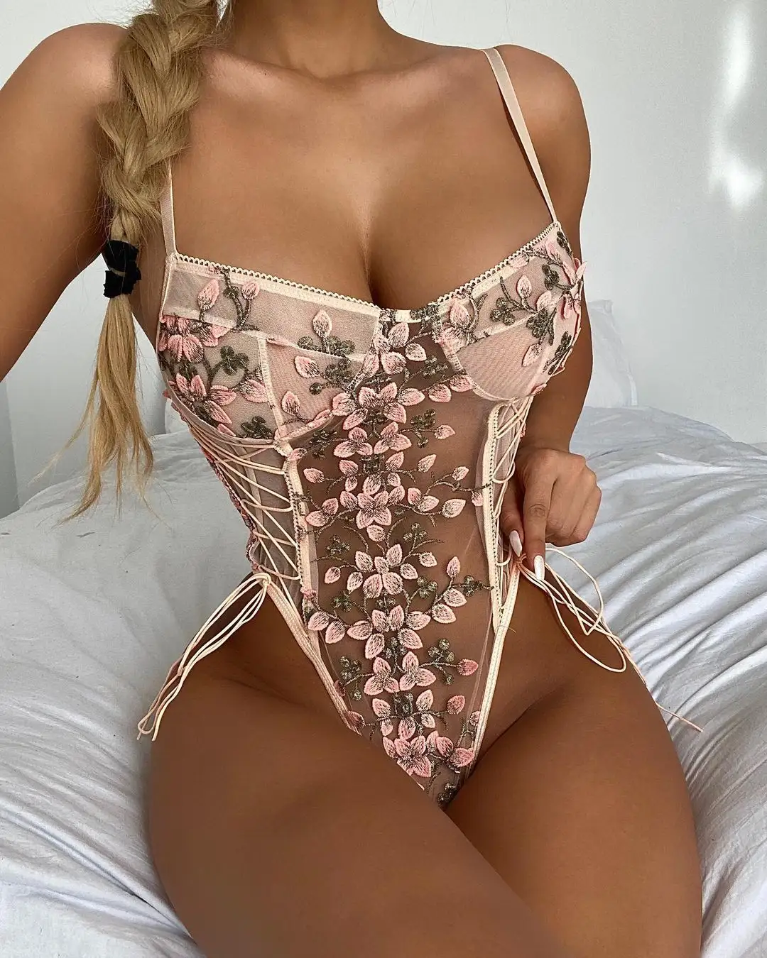 New Trendy Floral Print sexy see through lingeries nighty summer Embroidered lingerie sexy lace women lace lingerie women