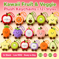 Kawaii fruit- en groentepluche sleutelhangers van katoen: appel, sinaasappel, avocado, kiwi, sterfruits, druif, wortel, pluizig zacht tasbedeltje, cadeau, voorraad