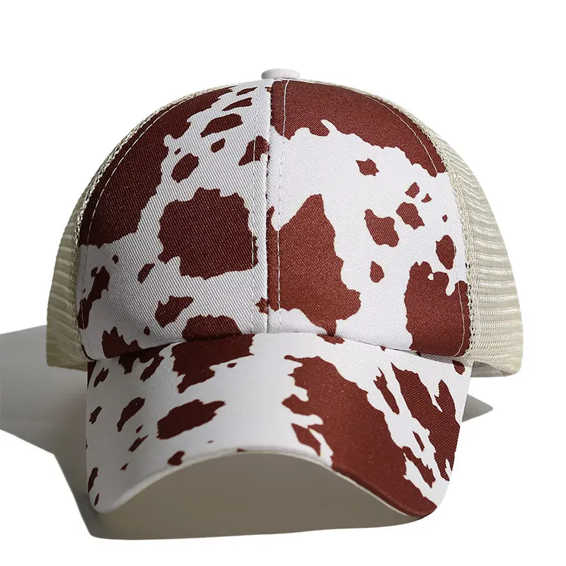 Womens Sports Cotton Leopard Ponytail Gorrass Hat 6パネルSnapback Cow Plaid CrissCross Ponytail Baseball Gorras Hat Red