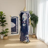 Robe Kaftan + Foulard Imprimé Floral Bohème en Satin Léger, Cache-maillot de Plage Ample pour Femme, Robe de Vacances à Imprimé Abstrait