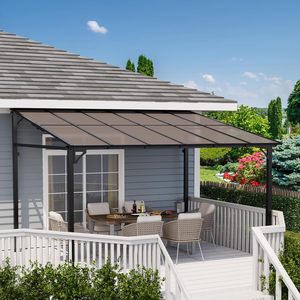 Pérgola de aluminio resistente a la oxidación con techo de policarbonato UV, fijada a la pared, de 10x8 pies, modelo YSGB1008, del fabricante. - Product Image 6