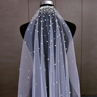 Mariée mariage deux couches blanc perle voile crypté ongles perlé maille gaze avec peigne à cheveux voiles de mariée