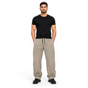 <b>Mens</b> <b>White</b> Lightweight Quick Dry Sporty Nylon Track Pants Color Block Side Stripe Elastic Drawstring Windbreaker <b>Trouser</b> - Product Image 1