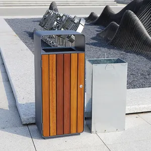 Üretici açık Metal ve katı ahşap çöp tenekesi satılık sokak ayakta çelik atık kutusu
