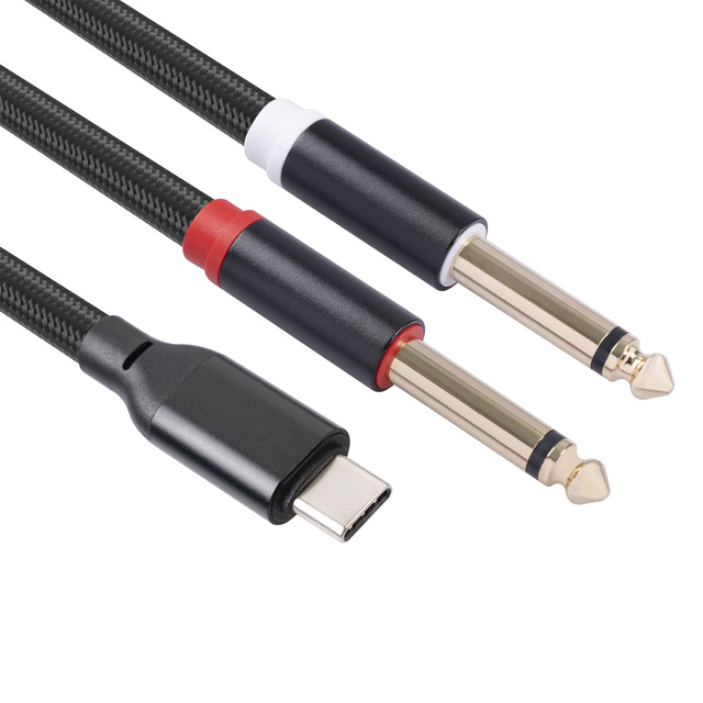 High Quality Usb c to Dual 6.35 Ts Built-in Chip TYPE C to Double 6.35 Mixer Power Amplifier Speaker Usb c to 6.35 Adapter Cable