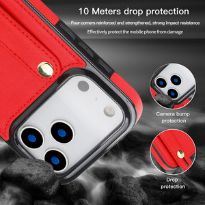 Funda de Teléfono de Cuero y TPU con Correa para Muñeca y Ranura para Tarjetas para <span class=keywords><strong>iPhone</strong></span> 17 Pro Max 16 17E 15 con Correa Cruzada - Product Image 4