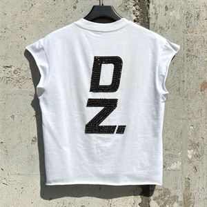Oversized Round Neck Designer t Shirt Streetwear Essential Rhinestone Sleeveless T-shirt Heavy Cotton Printing tank <b>Tops</b> <b>Men</b> - Product Image 2