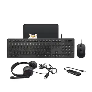 5 in 1 Wired Keyboard Mouse Headset Mouse Pad HUB Combos For Office And Home F3