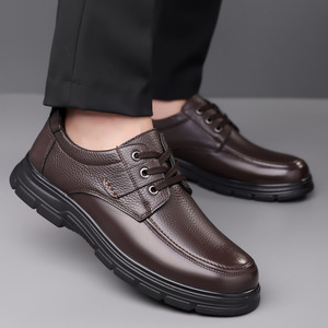 Zapatos de vestir casuales de cuero vacuno de primera calidad para hombre, con suela gruesa, tacón bajo, transpirables, formales para oficina, con cordones. - Product Image 3