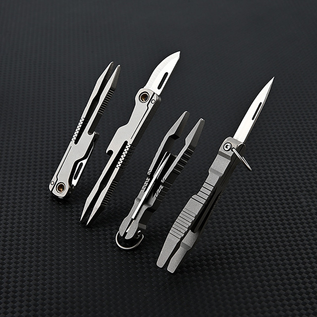 Multifunction Titanium Alloy Folding Mini Portable Blade Knife Set Pocket Knife with Multiple Tools Tweezers Eyebrow Plucking