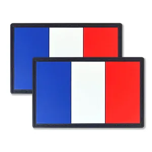 Insignias de PVC suave de Francia personalizadas, Parche de goma de PVC en relieve con bandera nacional de país 3D para ropa