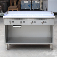 Plancha Teppanyaki de Superficie Amplia, Gran Capacidad, Industrial, 4 Controles, a Gas, con Cajón para Aceite y Compartimento de Almacenamiento