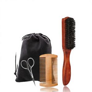 Portable <b>Gift</b> <b>Bag</b> Beard <b>Grooming</b> Trimming Kit with Metal Handle and Bristle Brush Set <b>for</b> Men Care - Product Image 4