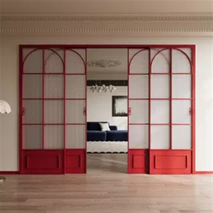 Puerta <span class=keywords><strong>corredera</strong></span> retro francesa para balcón, divisor de tres secciones con cambio de color para cocina y sala de estar, riel colgante de aleación de aluminio - Product Image 4