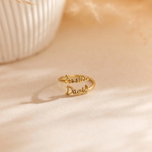 Anneau personnalisé en acier inoxydable neuf, double nom, plaqué or, cadeau <span class=keywords><strong>de</strong></span> Saint-Valentin, d'anniversaire pour les amoureux et les amis - Product Image 5