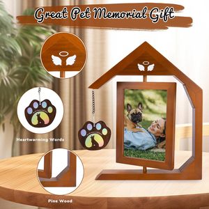 Solid <b>Wood</b> Pet Photo Frame House Shape Rotating Tabletop For Dog <b>Cat</b> Lovers Memorial Keepsake Decor - Product Image 2